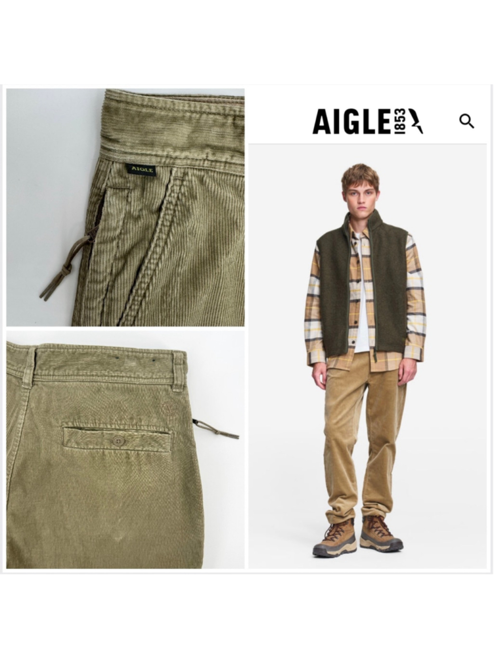 Men's Aigle Corduroy Pants Olive Beige Size 32x30